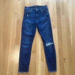 MOTHER Dark Blue Distressed Skinny Jeans